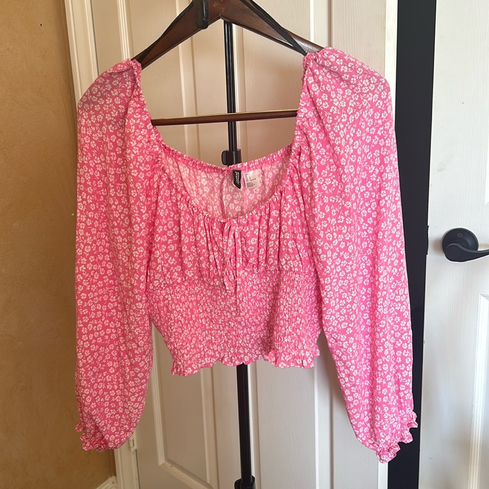 Pink Boho Smocked crop